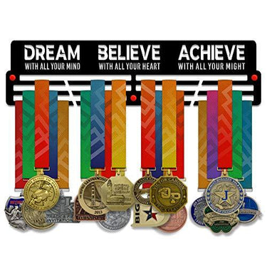 Dream • Believe • Achieve (V2) — Medal Display Rack - Metallic Art
